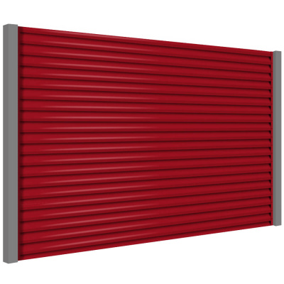 Секция забора жалюзи из ламелей еврожалюзи RAL3003 Рубин с металлическими столбами